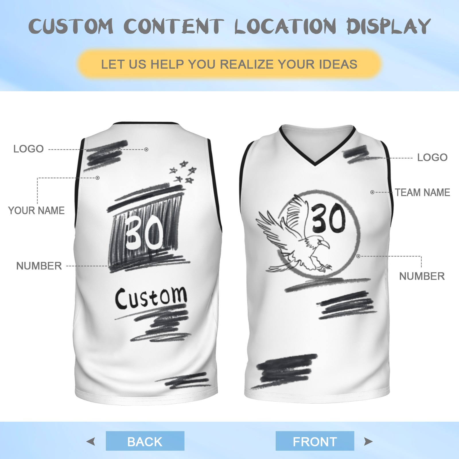 Custom White Chinese Painting Animal V-Neck Basketball Jersey