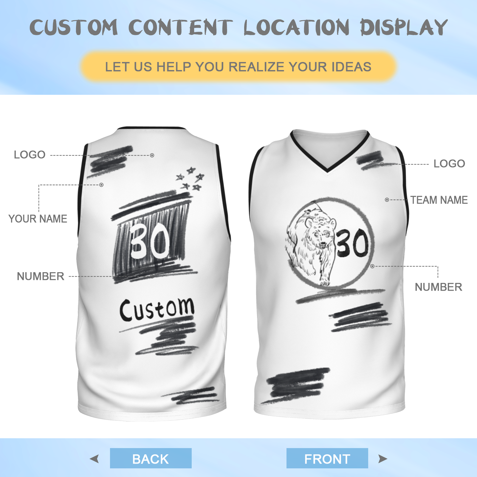 Custom White Chinese Painting Animal V-Neck Basketball Jersey