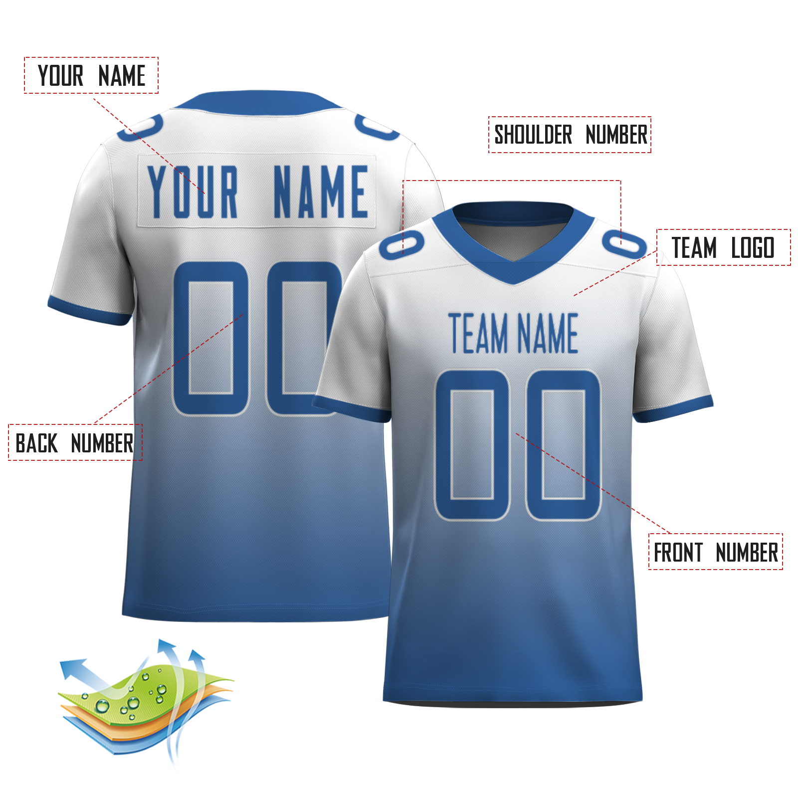 Custom White Blue Grey-White Authentic Fashion Football Jersey