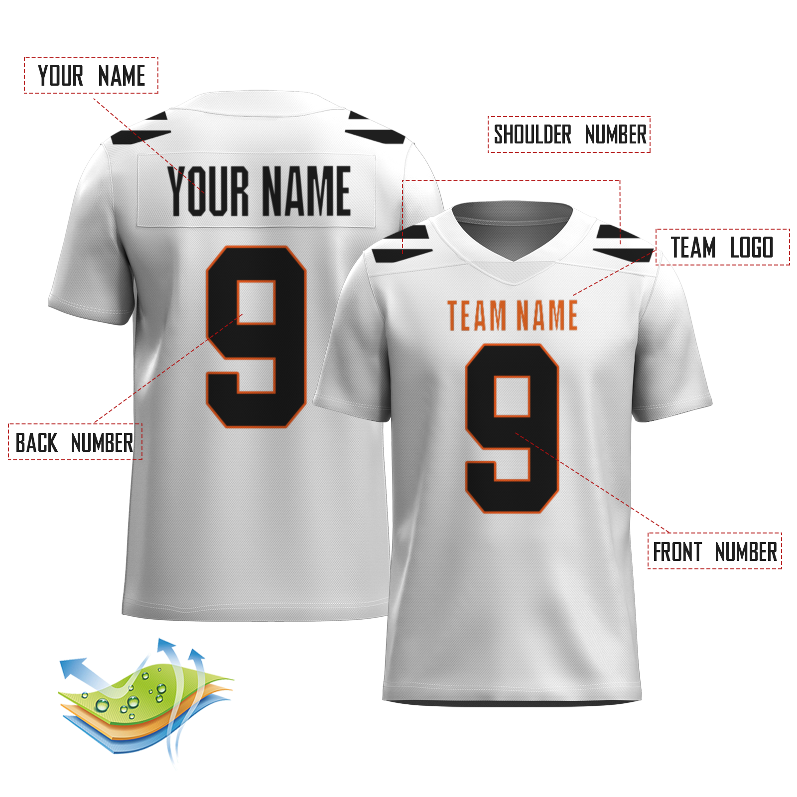 Custom Red White-Orange Authentic Football Jersey