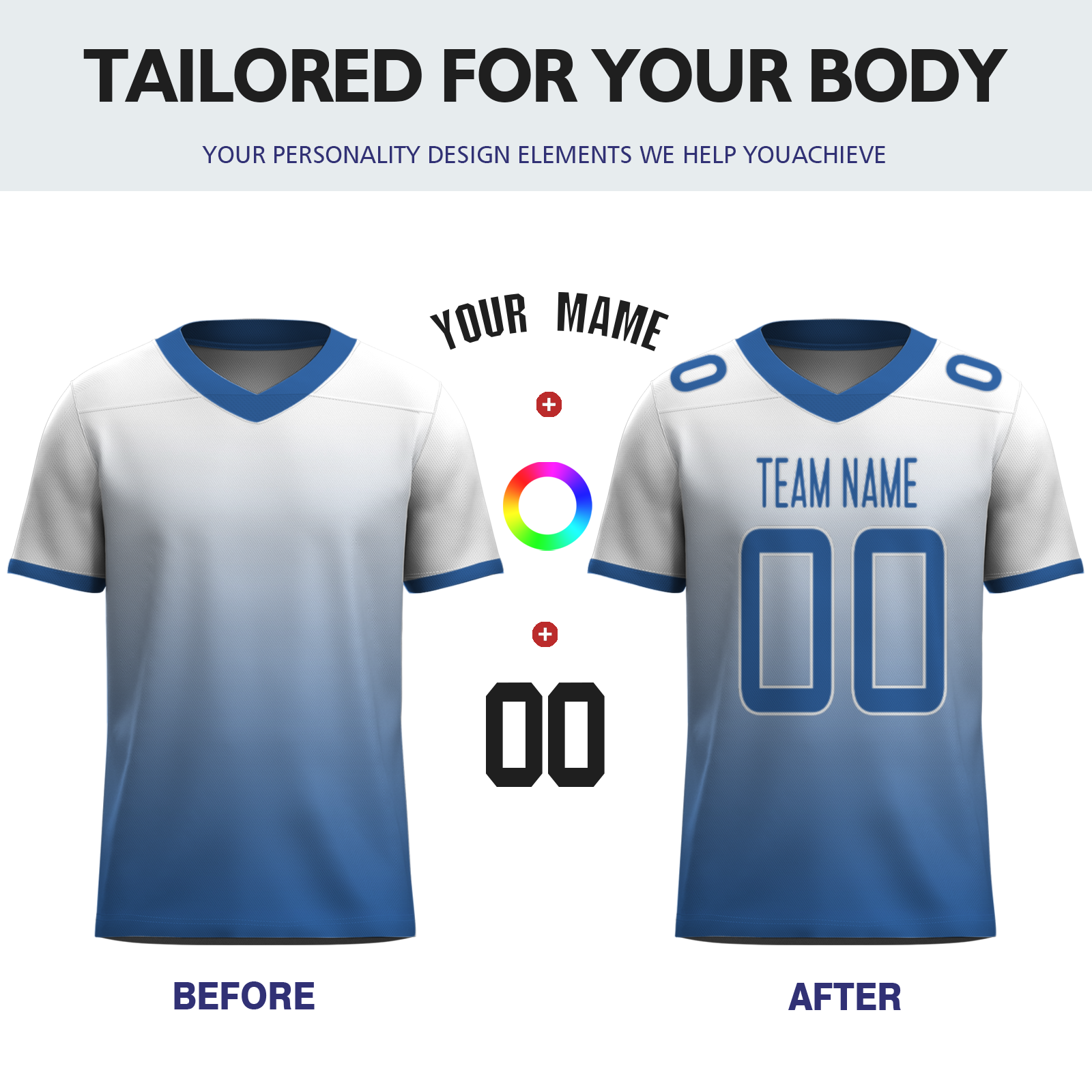 Custom White Blue Grey-White Authentic Fashion Football Jersey