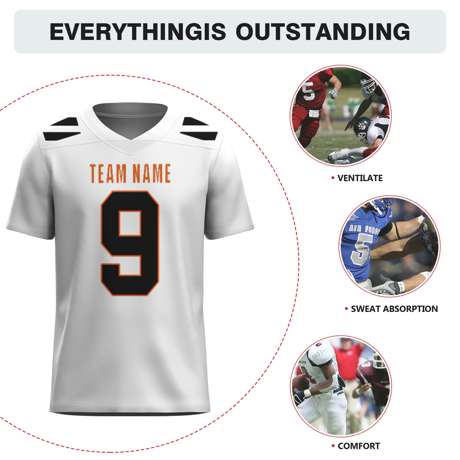 Custom Red White-Orange Authentic Football Jersey