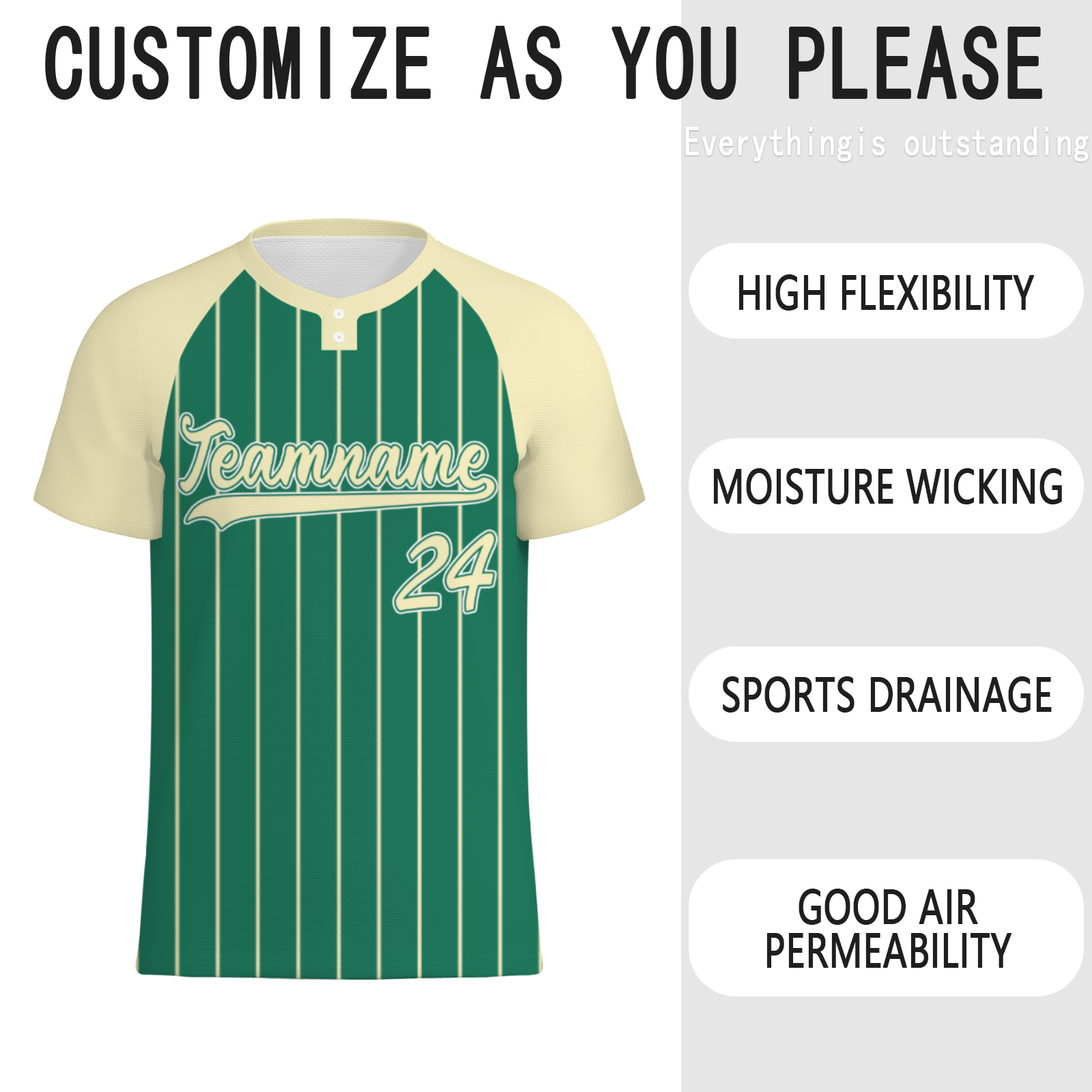 Custom Forest Green Beige Pinstripe Beige-Green Softball Jersey