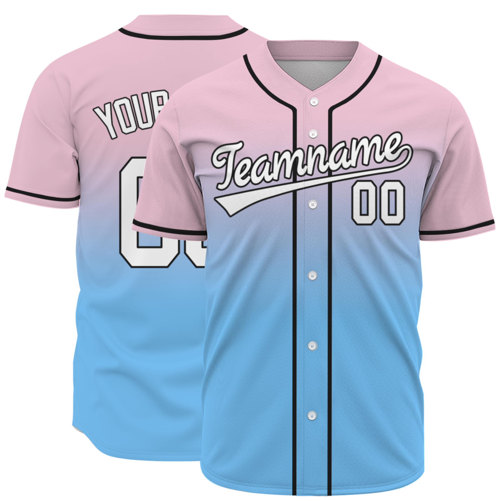 Custom Pink Blue White-Black  Aunthentic Fade Fashion Baseball Jersey