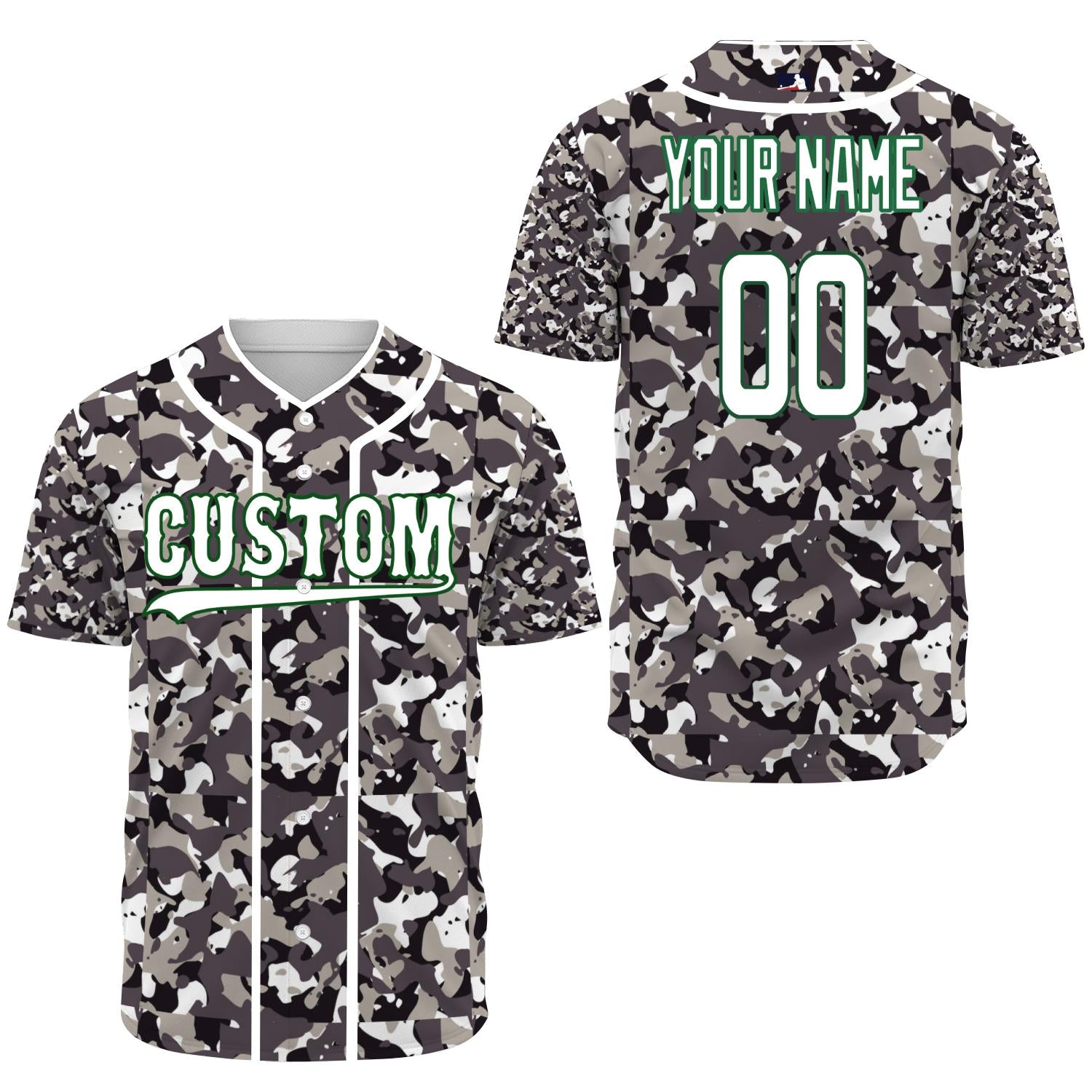 Custom Camouflage Color White-Green Authentic Baseball Jersey