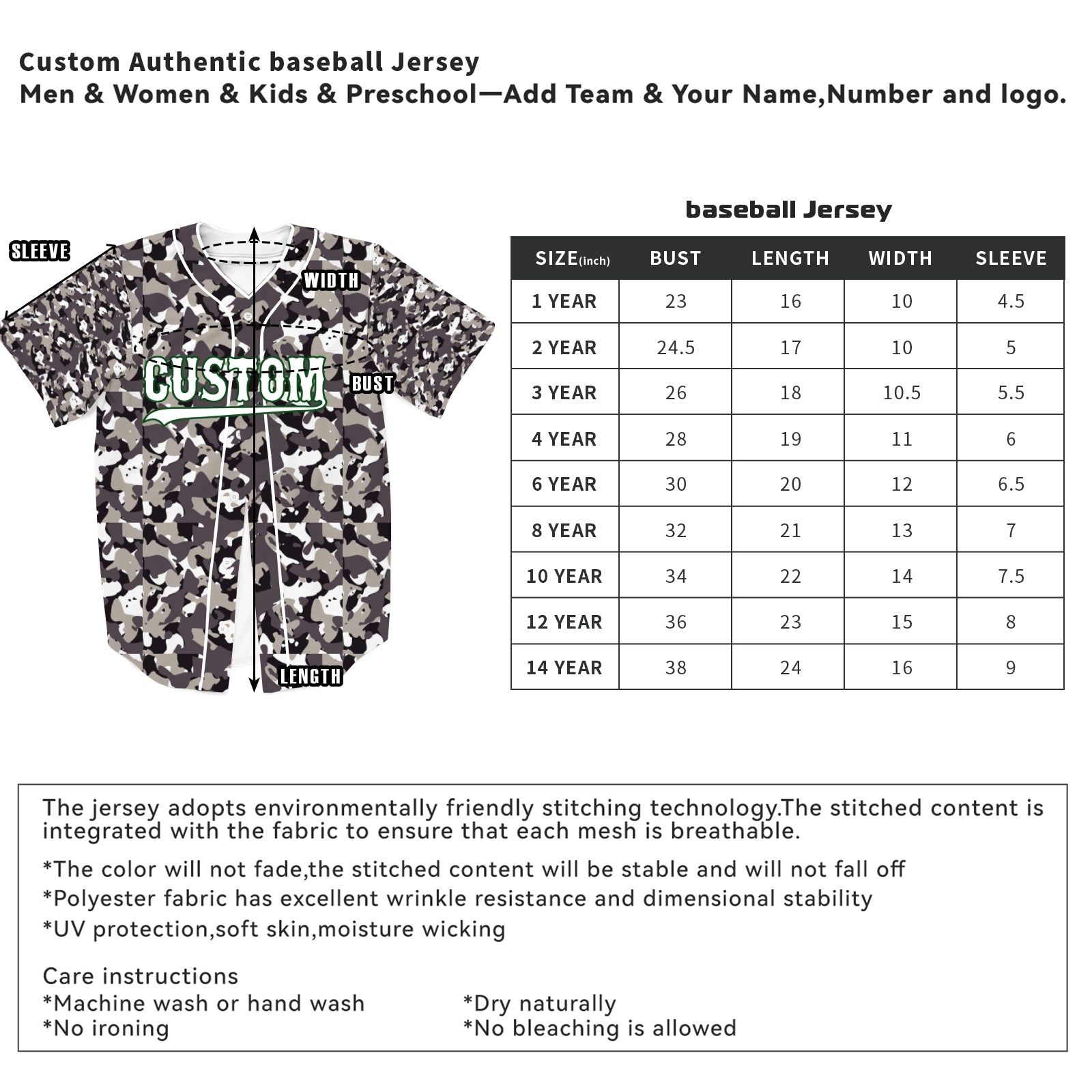 Custom Camouflage Color White-Green Authentic Baseball Jersey