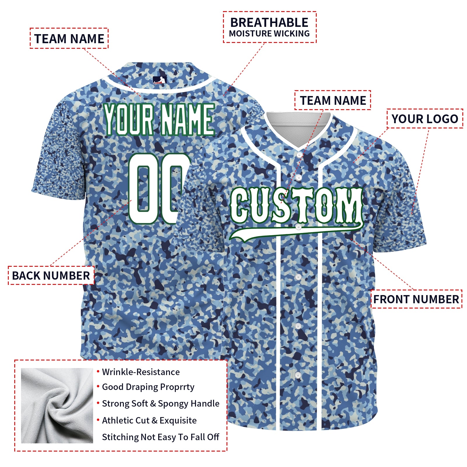 Custom Camouflage Color White-Green Authentic Baseball Jersey