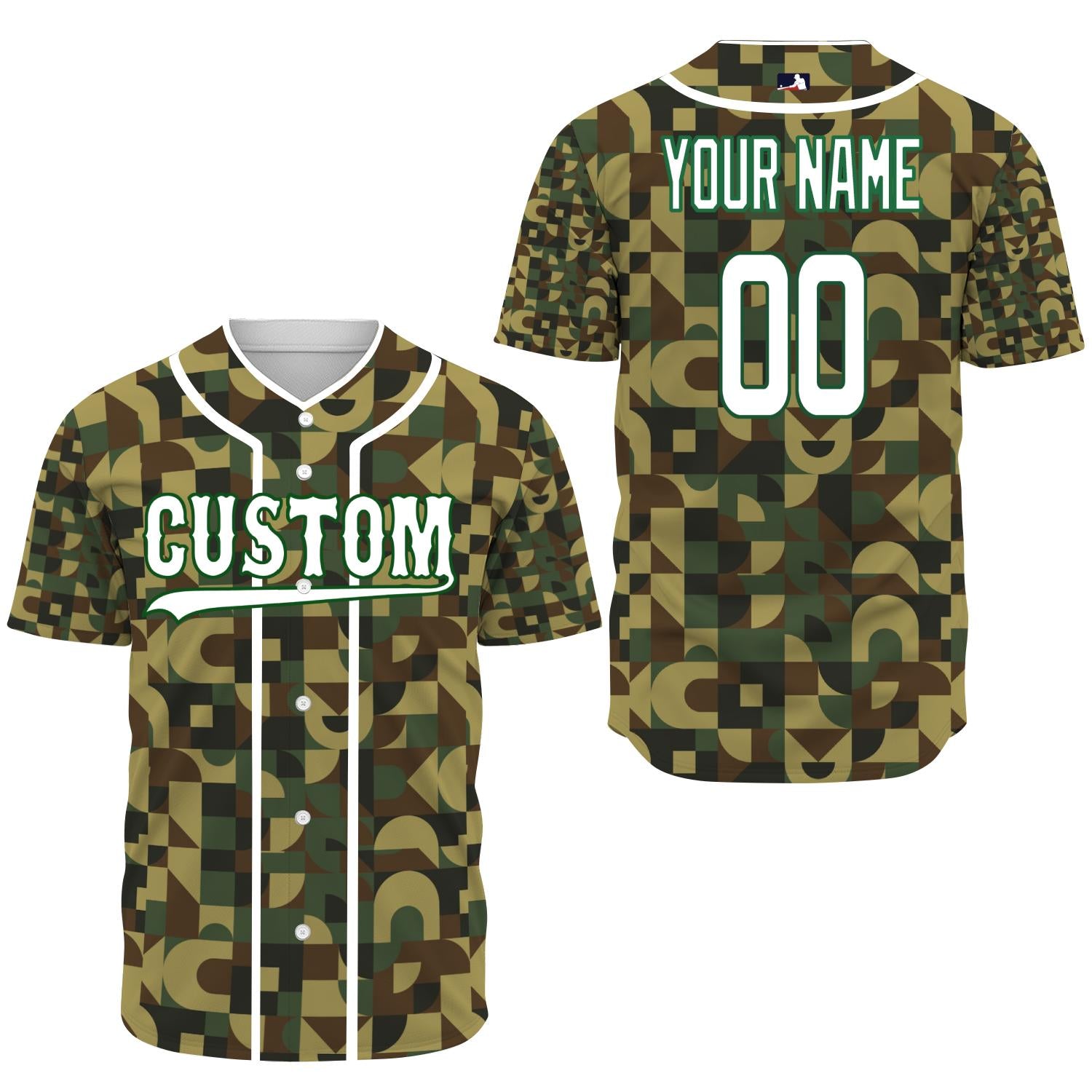 Custom Camouflage Color White-Green Authentic Baseball Jersey