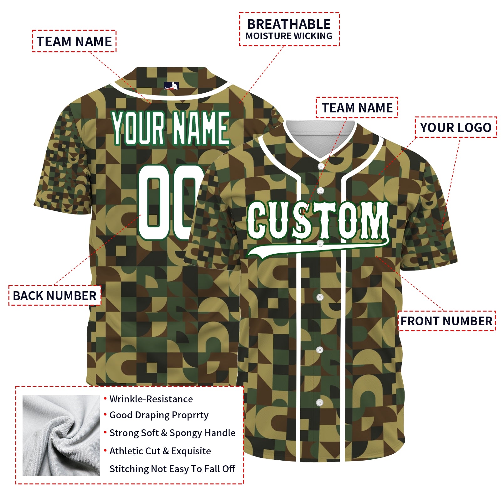 Custom Camouflage Color White-Green Authentic Baseball Jersey