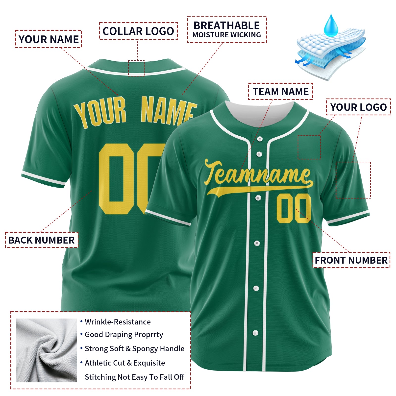 Custom Green Yellow-White Authentic Baseball Jersey