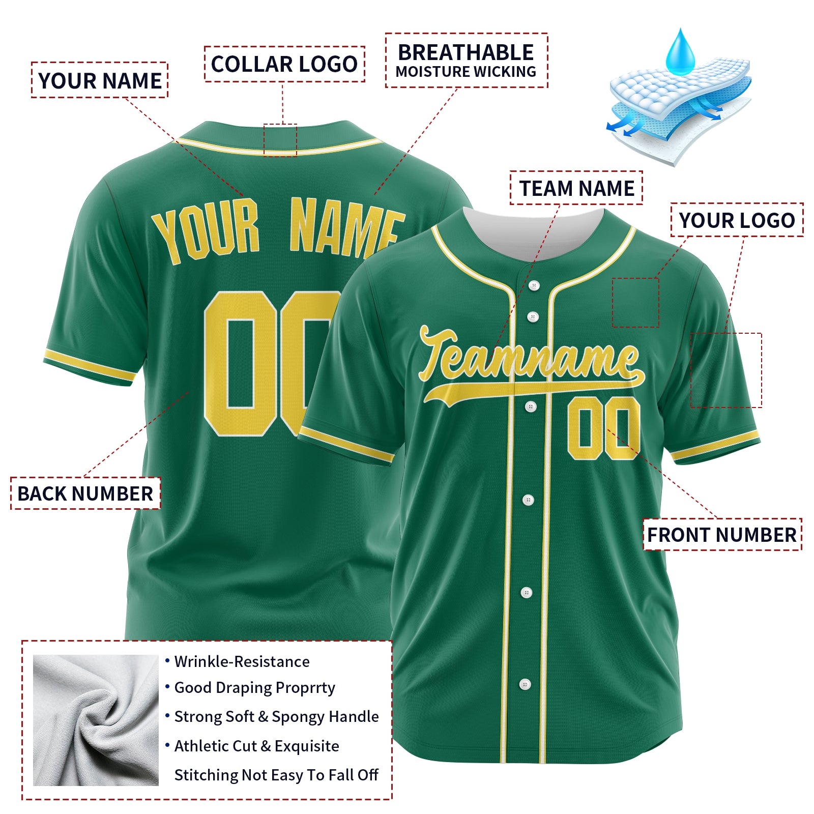 Custom Green Yellow-White Authentic Baseball Jersey