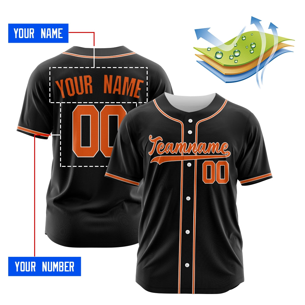 Custom Black Orange-White Authentic Baseball Jersey