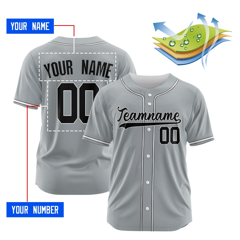 Custom Gray White-Black Authentic Baseball Jersey