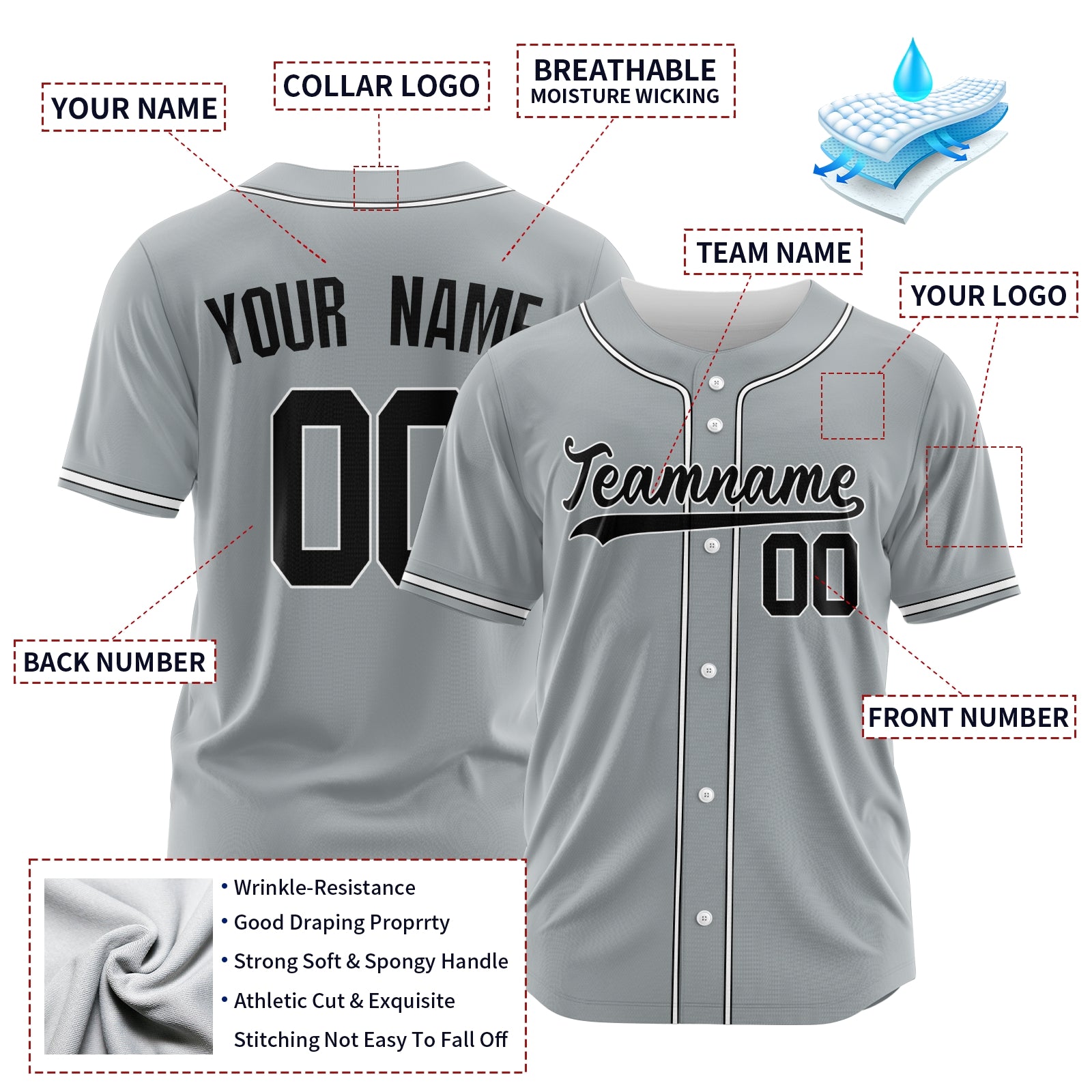 Custom Gray White-Black Authentic Baseball Jersey