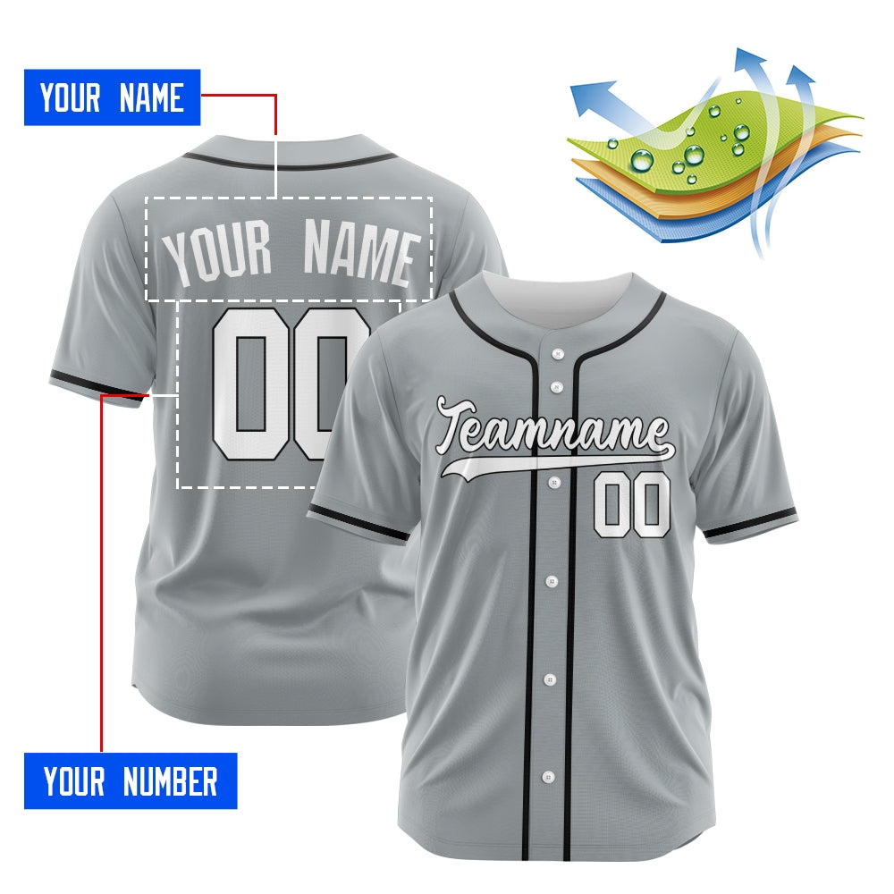 Custom Gray White-Black Authentic Baseball Jersey