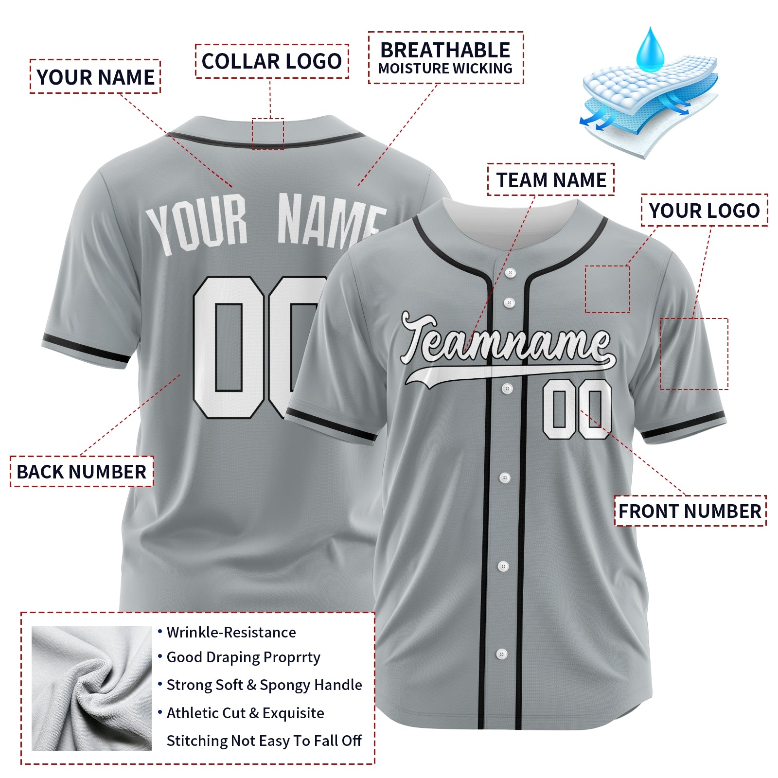 Custom Gray White-Black Authentic Baseball Jersey