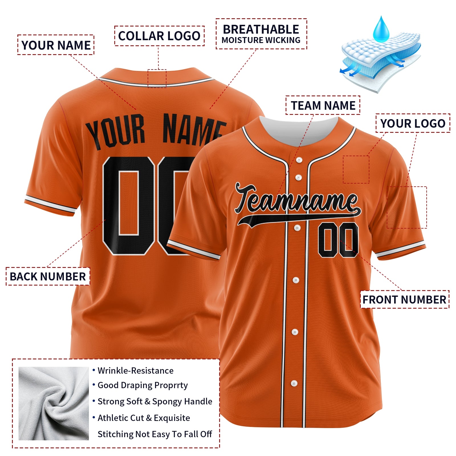 Custom Orange Blue-Red Authentic Baseball Jersey