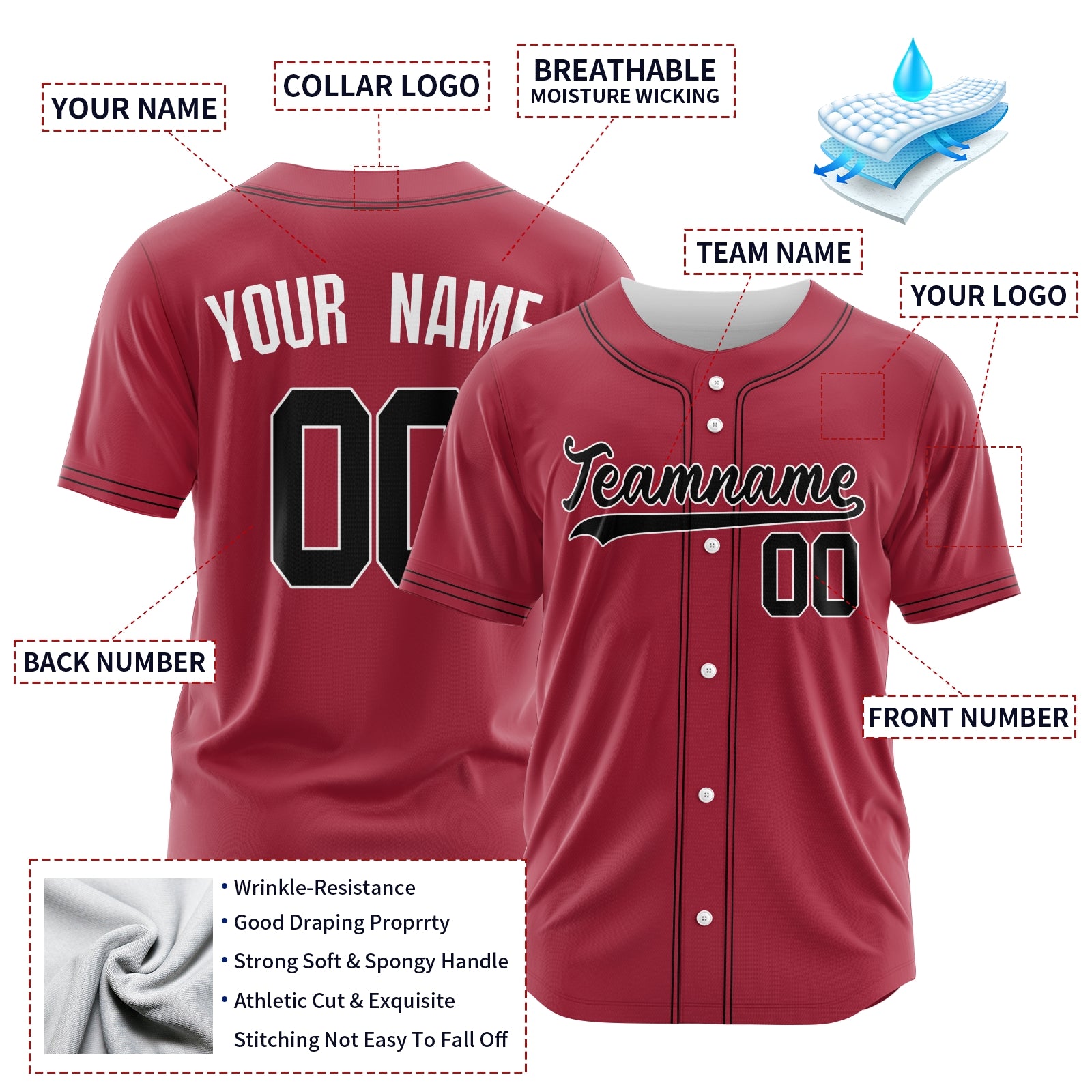 Custom Red Blue-White Authentic Baseball Jersey