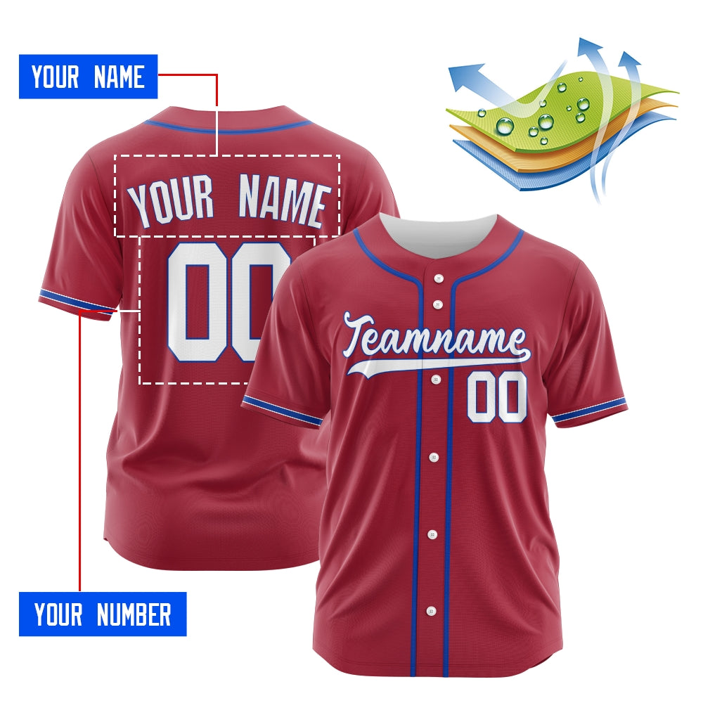 Custom Red Blue-White Authentic Baseball Jersey