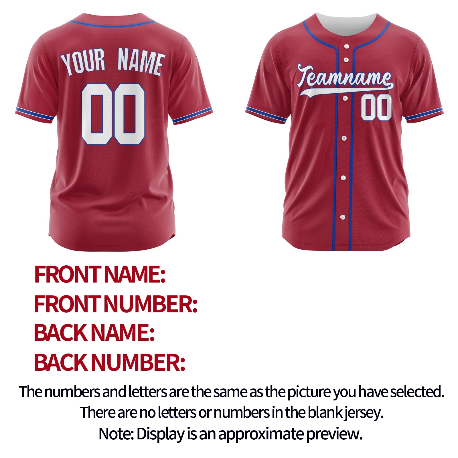 Custom Red Blue-White Authentic Baseball Jersey