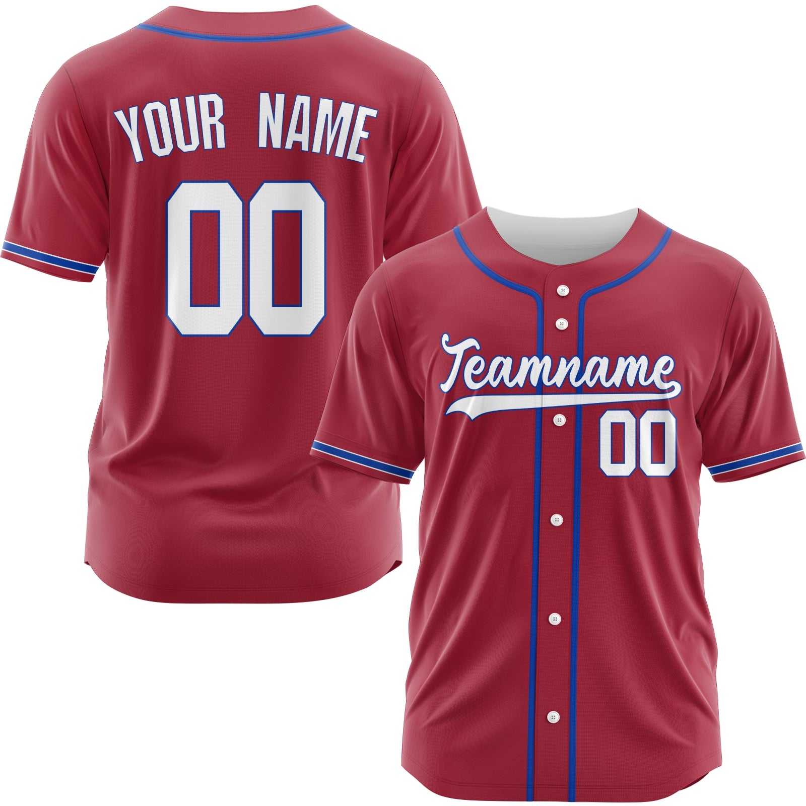 Custom Red Blue-White Authentic Baseball Jersey