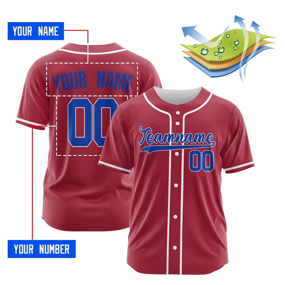 Custom Red Blue-White Authentic Baseball Jersey