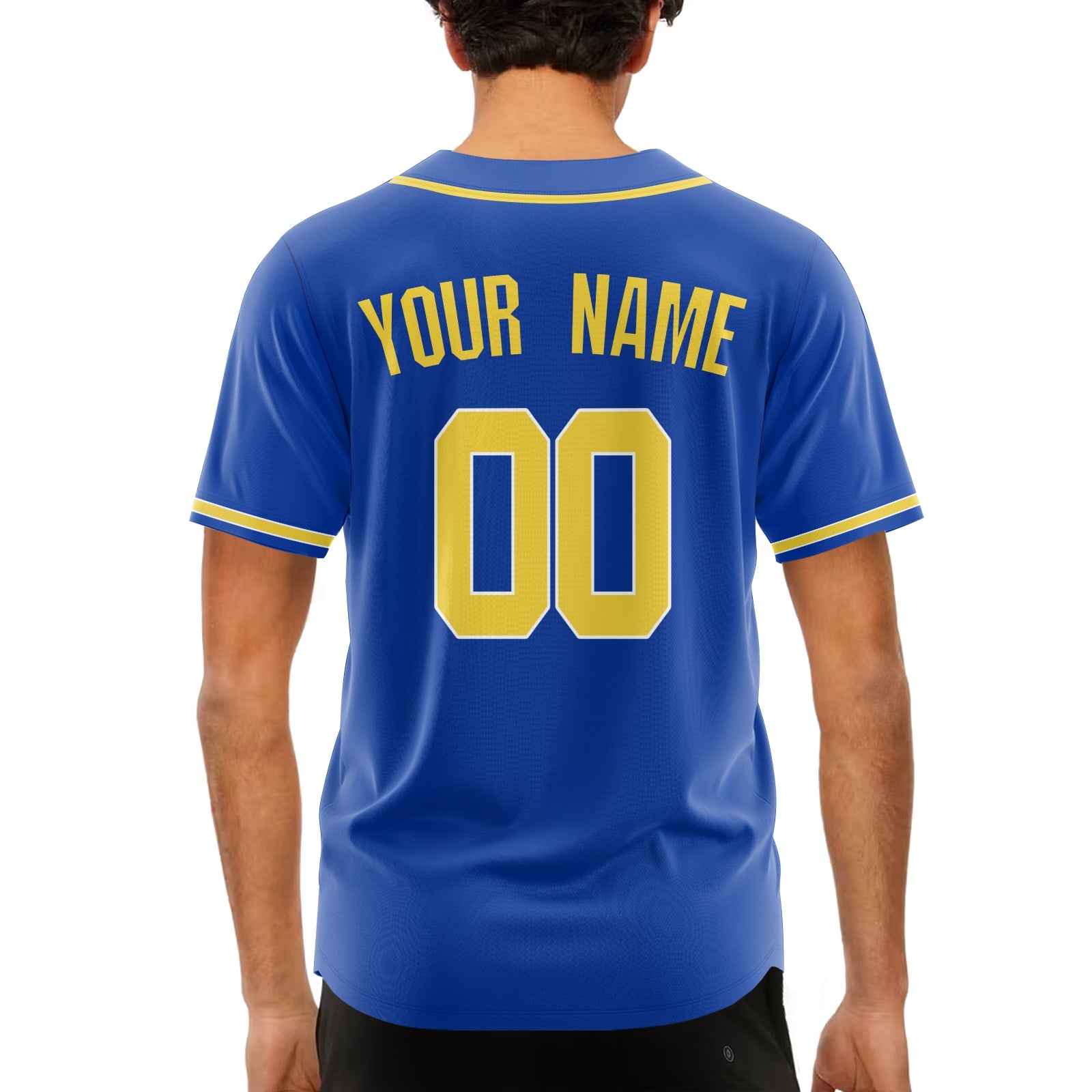 Custom Dark Blue Yellow-White Authentic Baseball Jersey