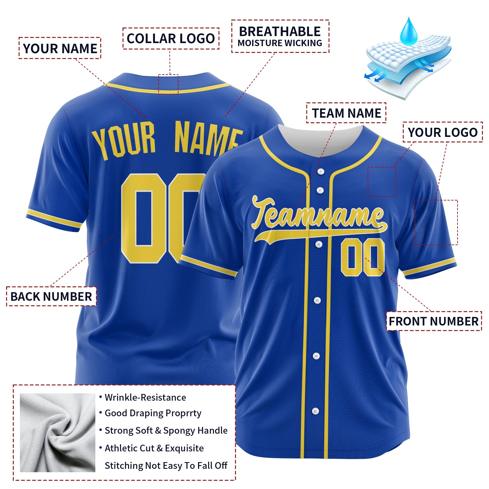 Custom Dark Blue Yellow-White Authentic Baseball Jersey