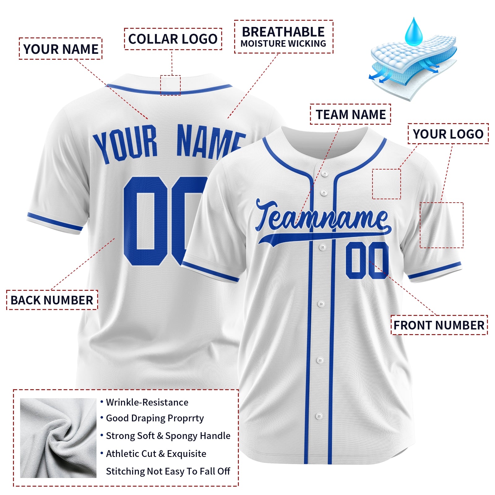 Custom White Blue-White Authentic Baseball Jersey