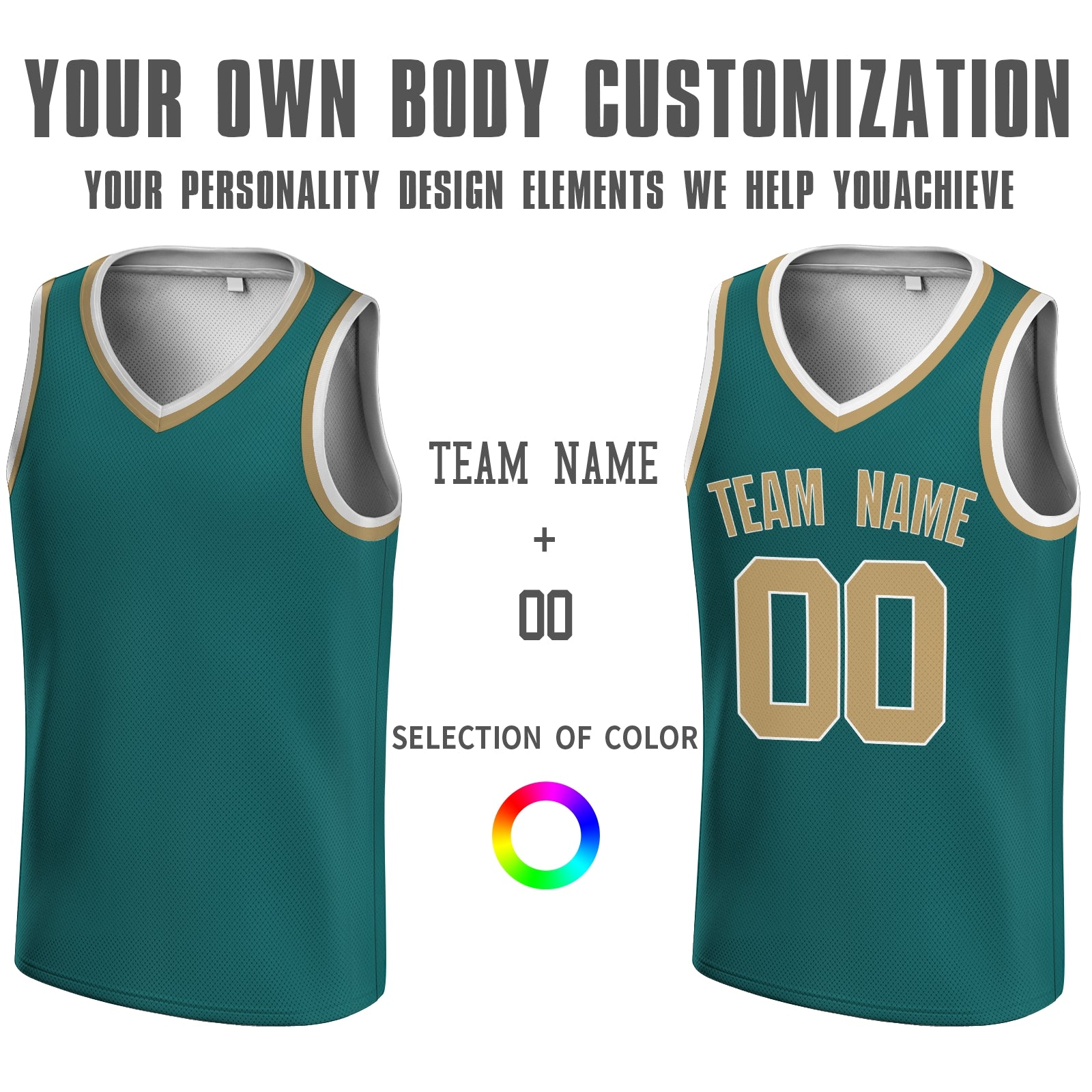 Custom  Blackish Green Yellow-White V-Neck Rib-Knit Basketball Jersey