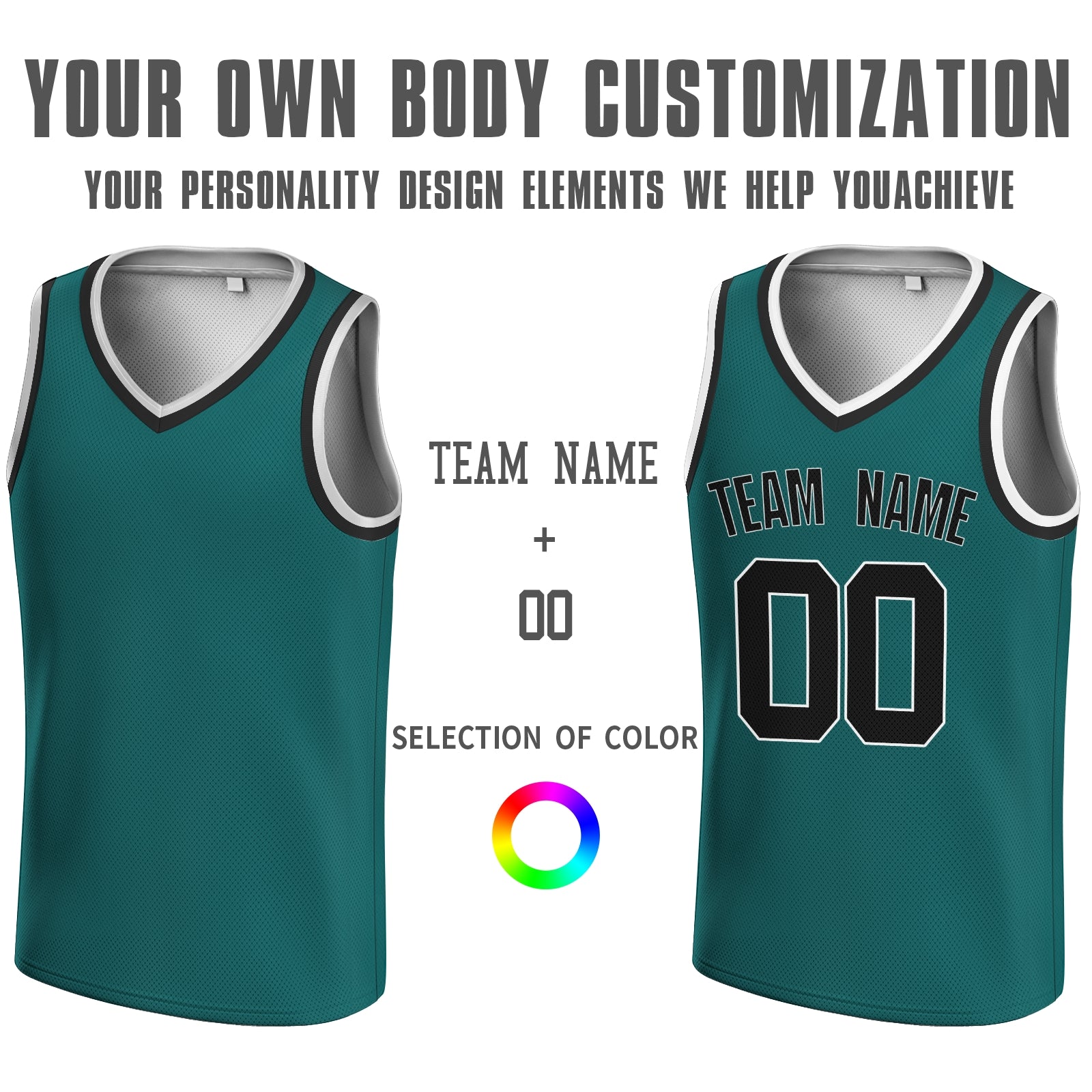 Custom  Blackish Green Yellow-White V-Neck Rib-Knit Basketball Jersey