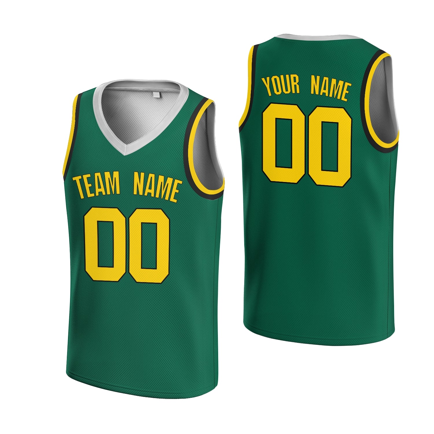 Custom  Blackish Green Yellow-White V-Neck Rib-Knit Basketball Jersey