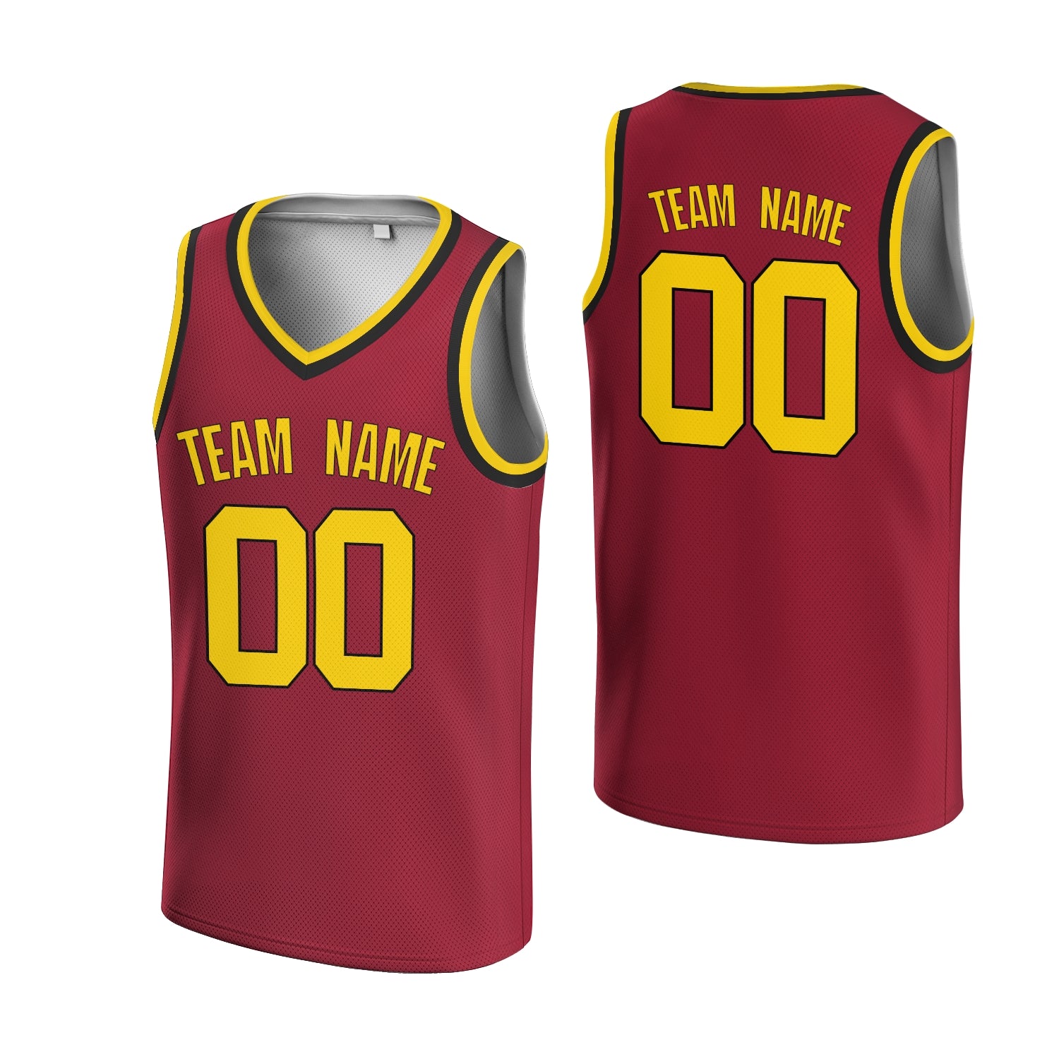 Custom Red Yellow-Black V-Neck Basketball Jersey