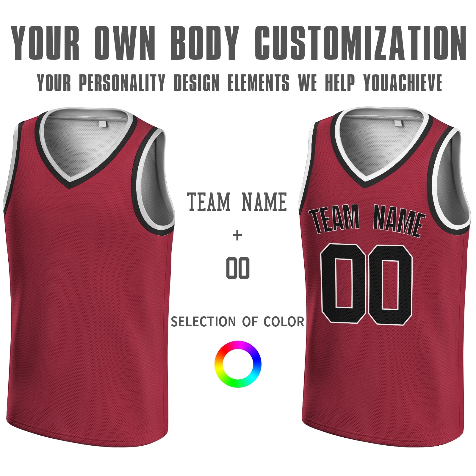 Custom Red Yellow-Black V-Neck Basketball Jersey