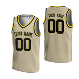 Custom Beige Black-Gold V-Neck Rib-Knit Basketball Jersey