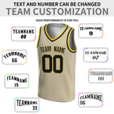 Custom Beige Black-Gold V-Neck Rib-Knit Basketball Jersey