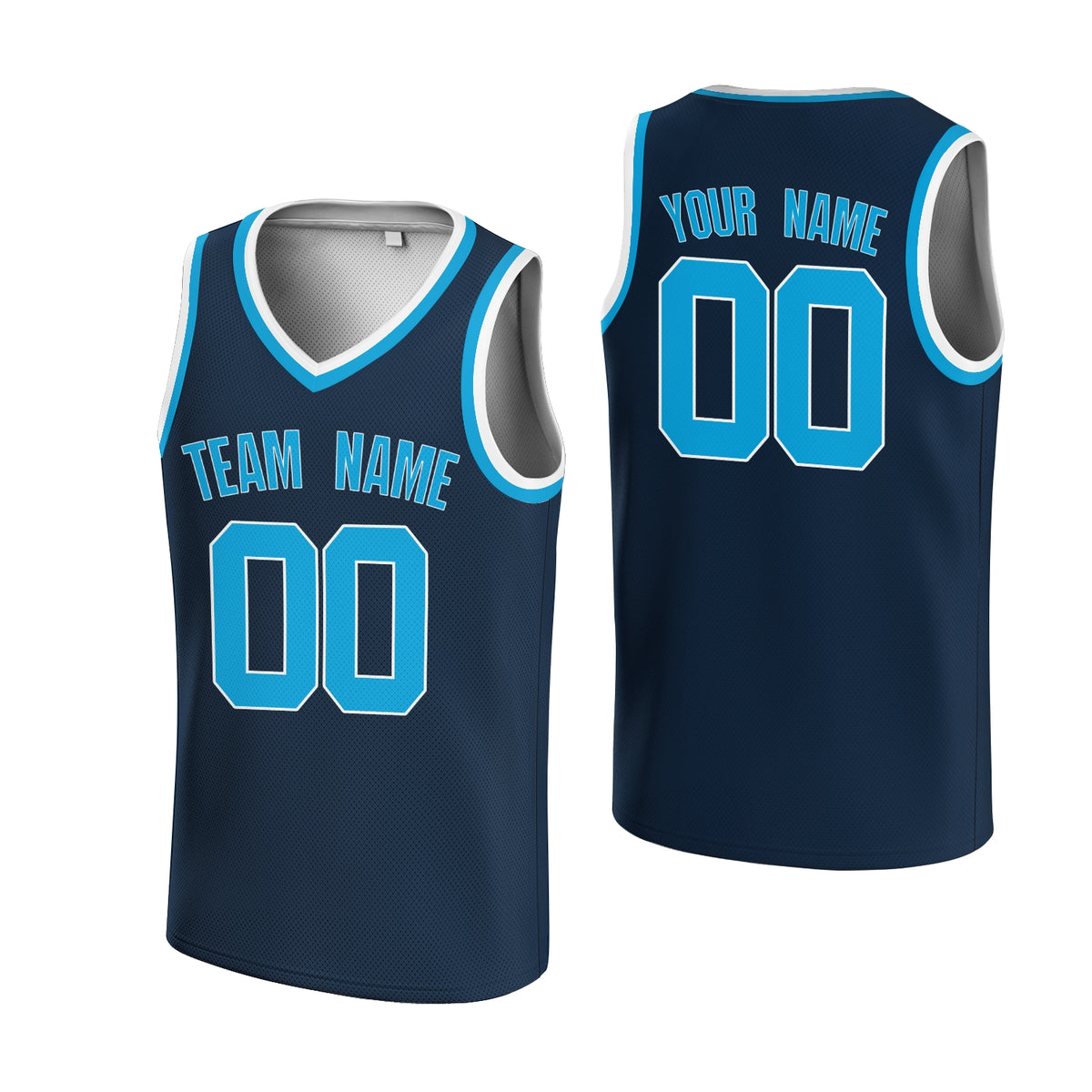 Custom Dark Blue Blue-White V-Neck Basketball Jersey