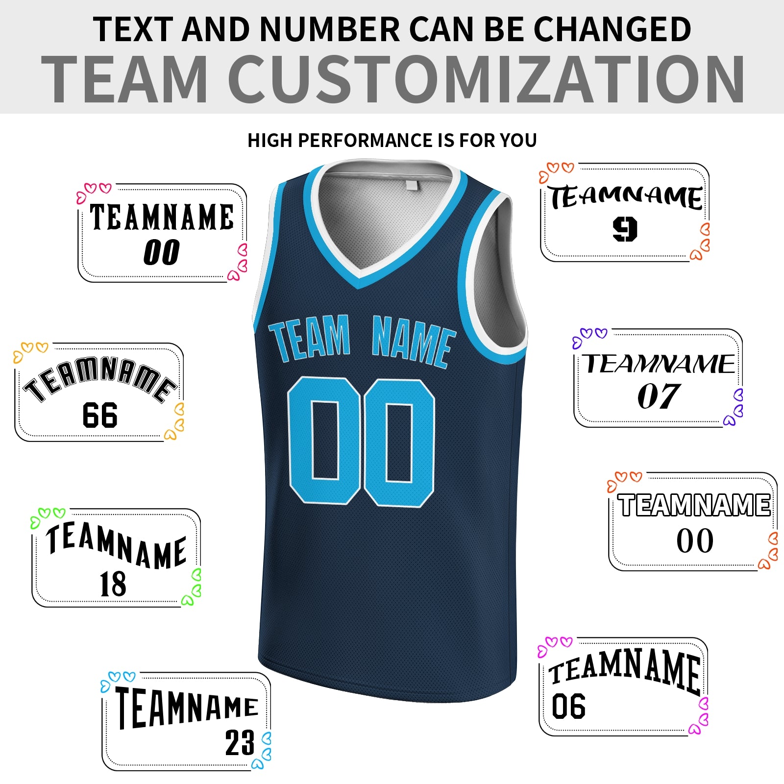 Custom Dark Blue Blue-White V-Neck Basketball Jersey