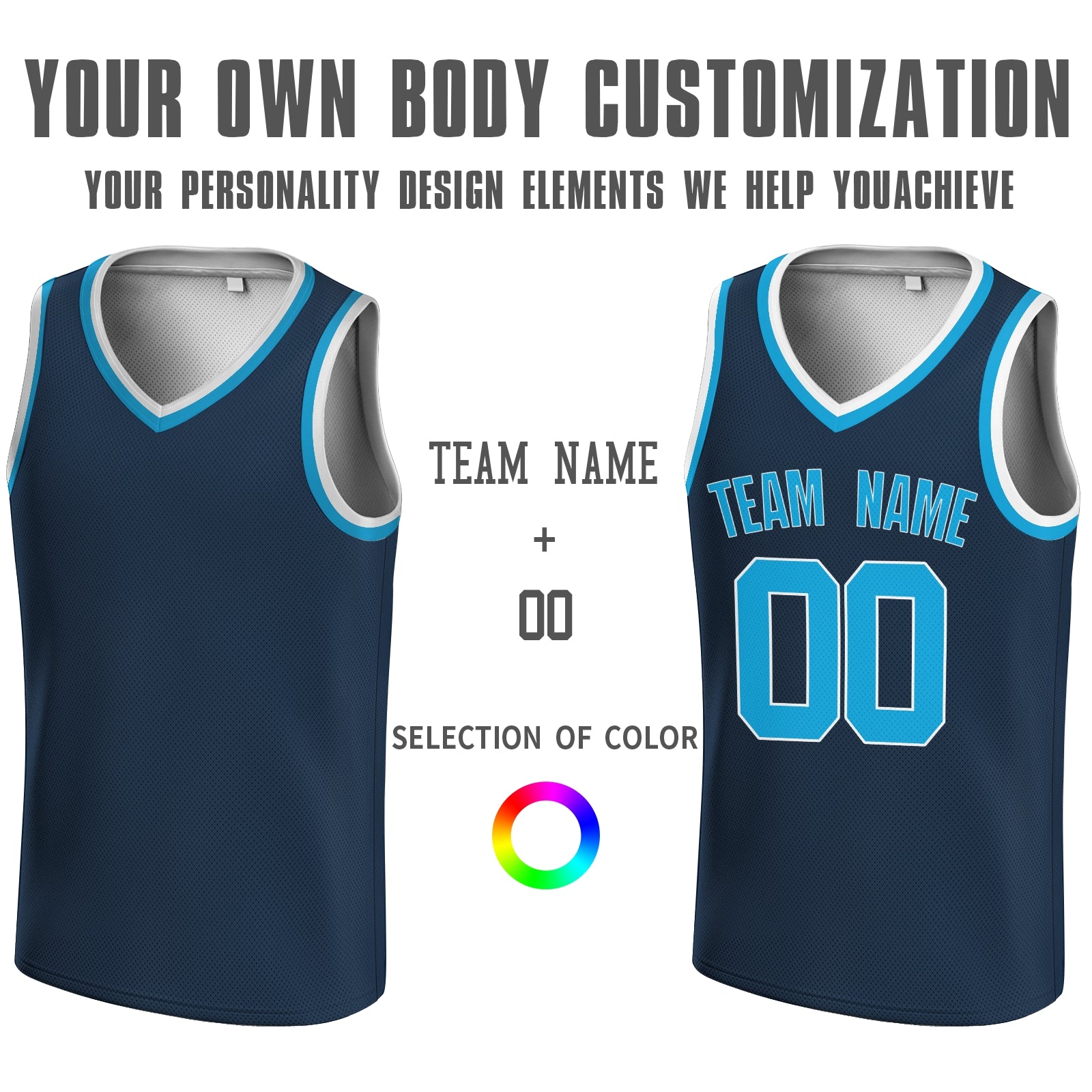 Custom Dark Blue Blue-White V-Neck Basketball Jersey