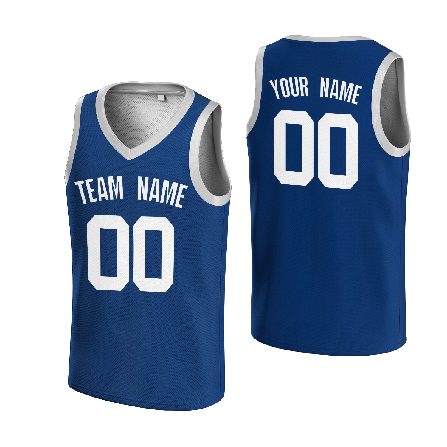 Custom Dark Blue Blue-White V-Neck Basketball Jersey