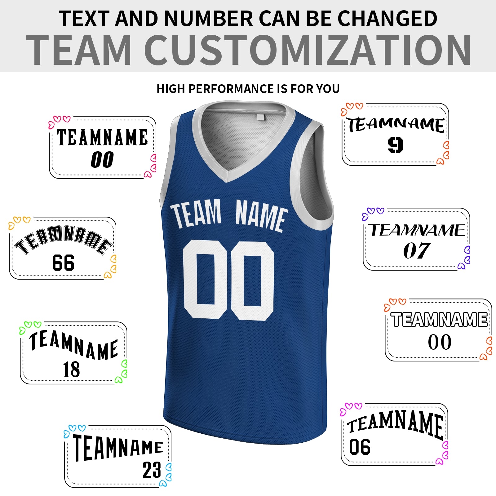 Custom Dark Blue Blue-White V-Neck Basketball Jersey