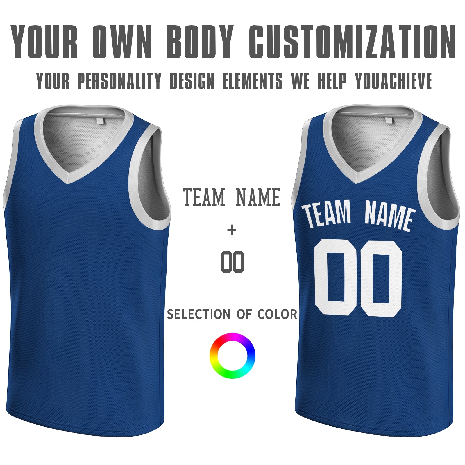 Custom Dark Blue Blue-White V-Neck Basketball Jersey