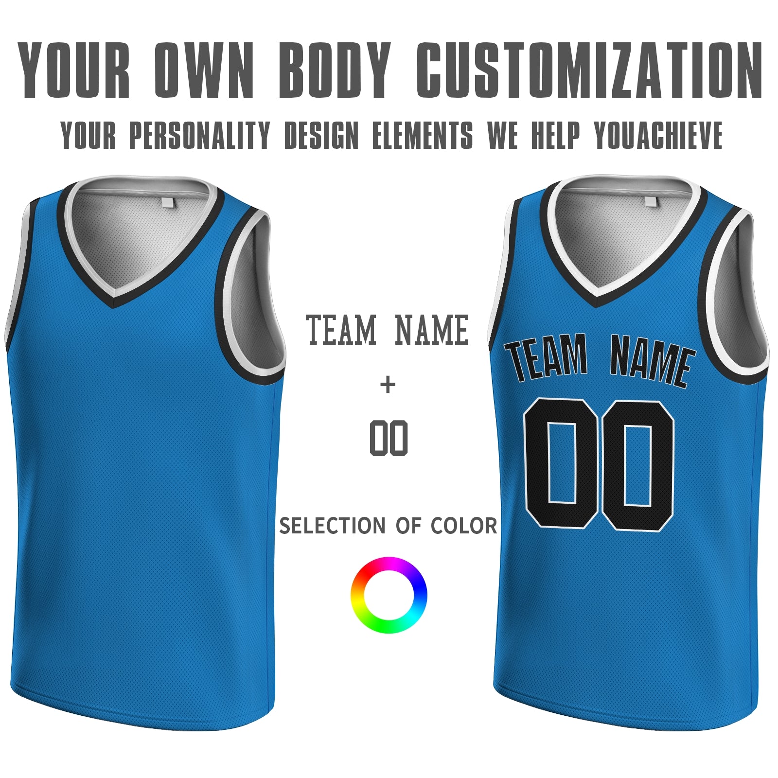 Custom Dark Blue Blue-White V-Neck Basketball Jersey