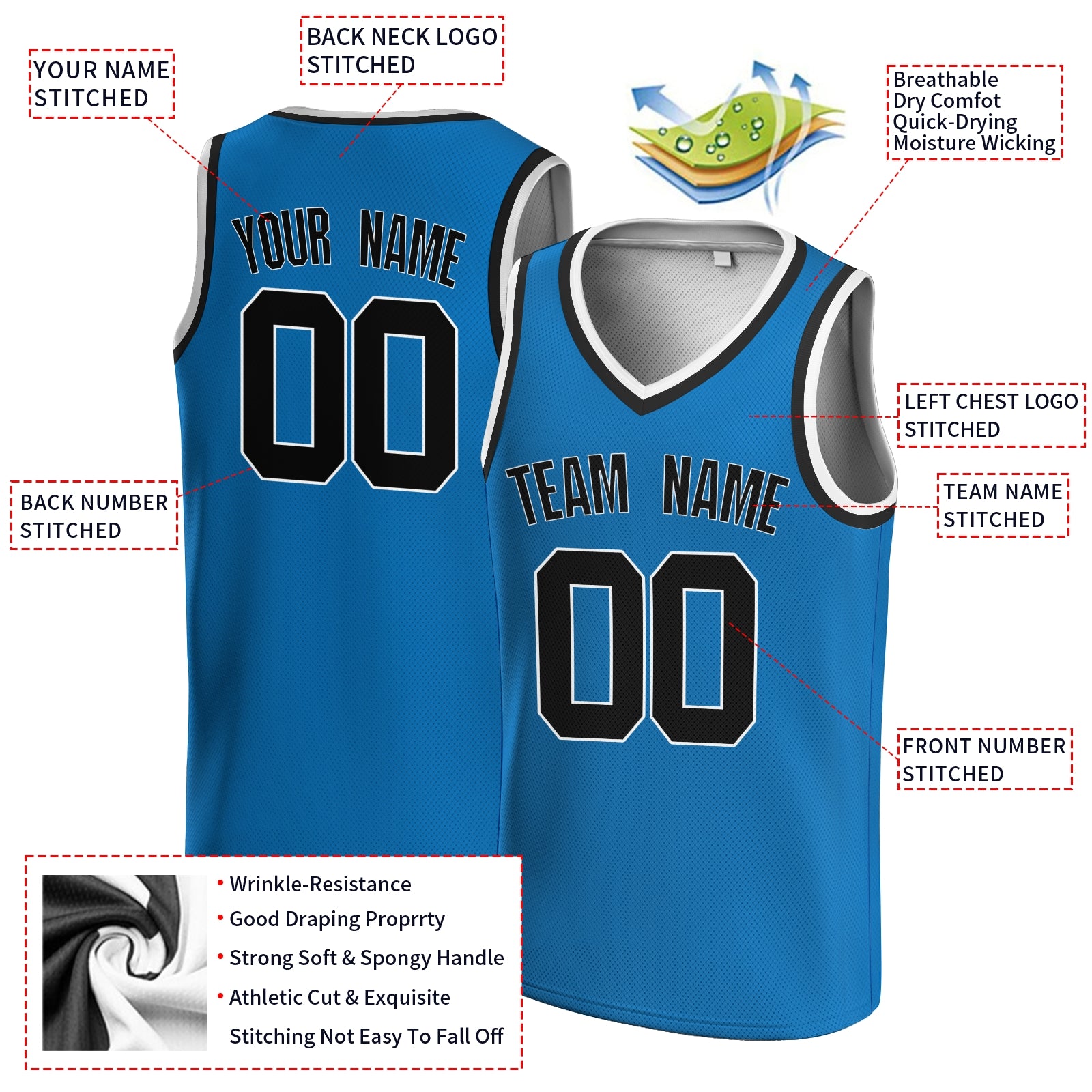 Custom Dark Blue Blue-White V-Neck Basketball Jersey