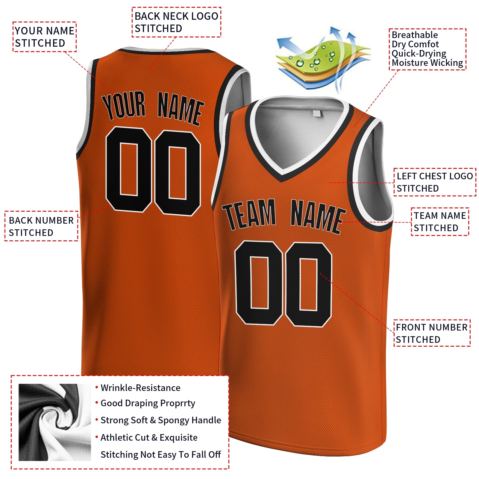 Custom Orange White Authentic V-Neck Basketball Jersey