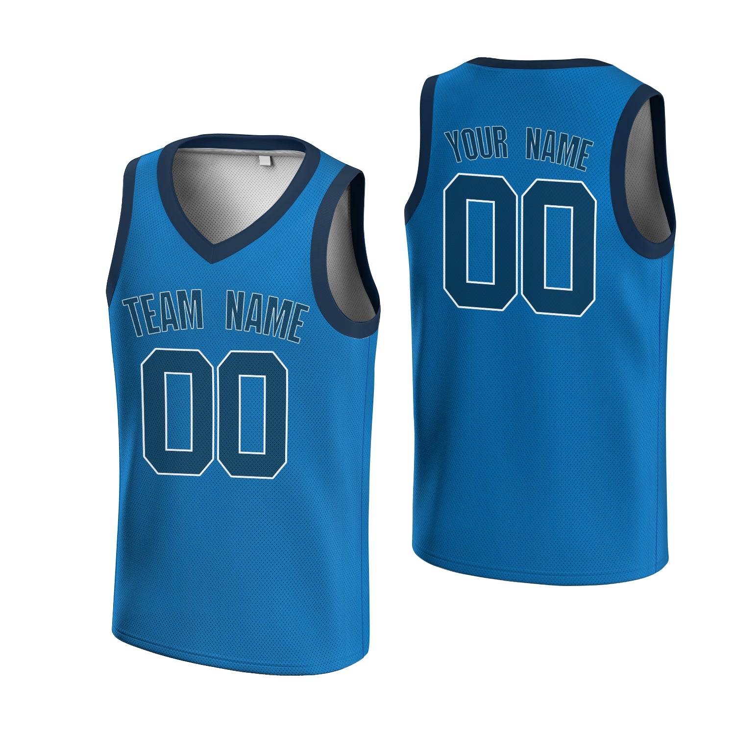 Custom Dark Blue Blue-White V-Neck Basketball Jersey