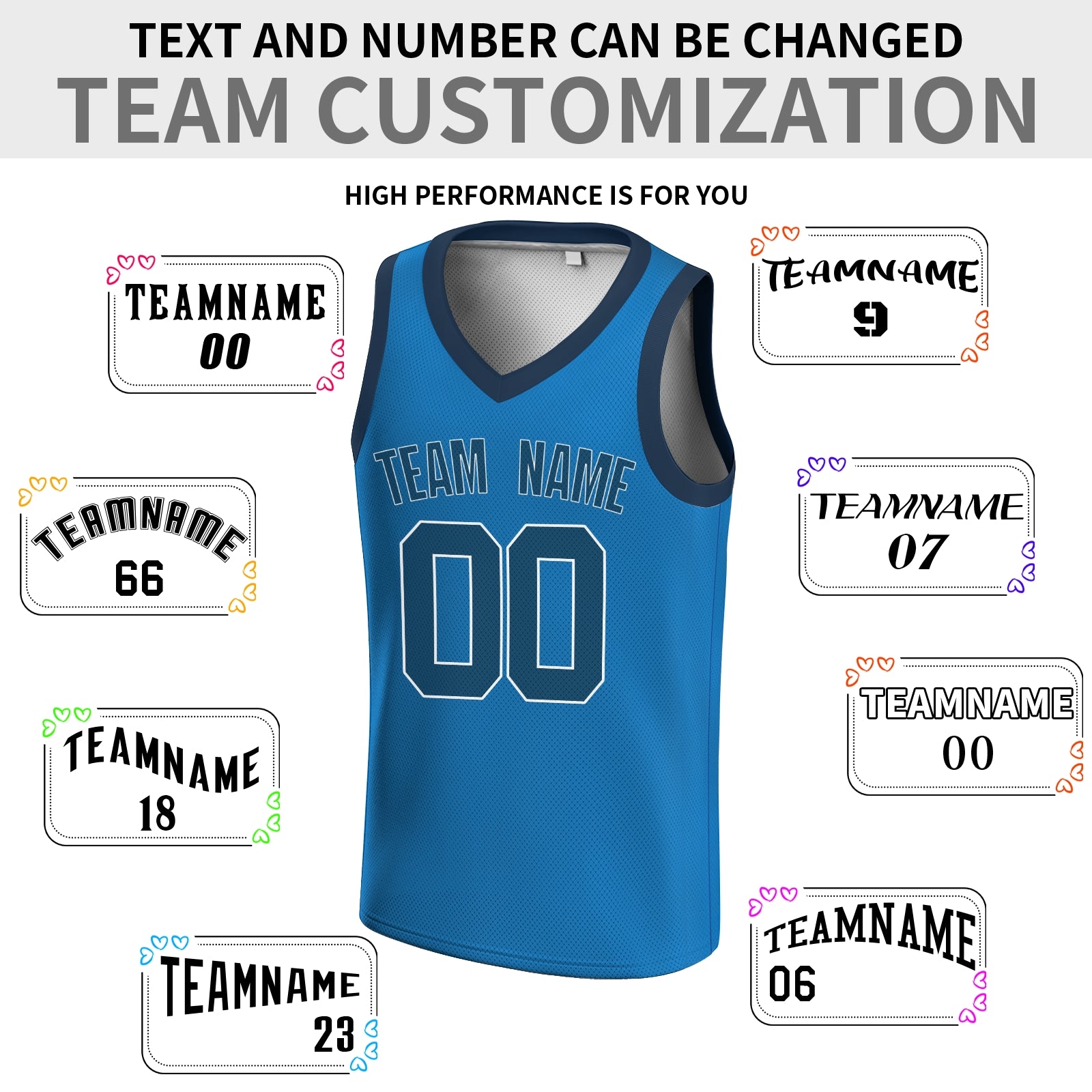 Custom Dark Blue Blue-White V-Neck Basketball Jersey