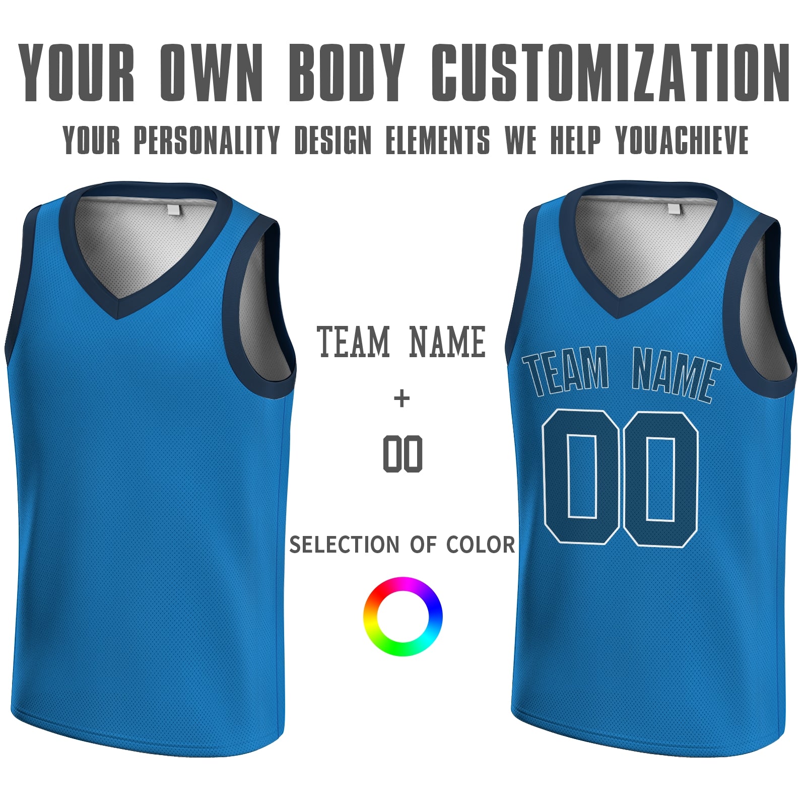 Custom Dark Blue Blue-White V-Neck Basketball Jersey