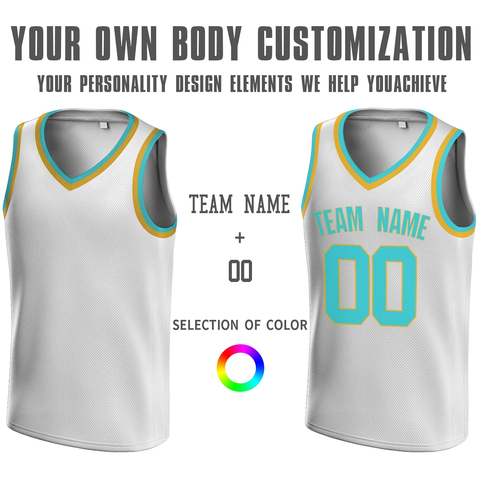 Custom White Blue-Old Gold V-Neck Rib-Knit Basketball Jersey