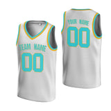 Custom White Blue-Old Gold V-Neck Rib-Knit Basketball Jersey